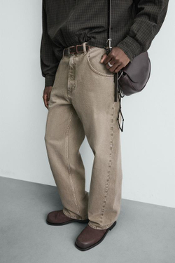 ZARA ДЖИНСЫ СВОБОДНОГО КРОЯ, ЭКРЮ/ХАКИ