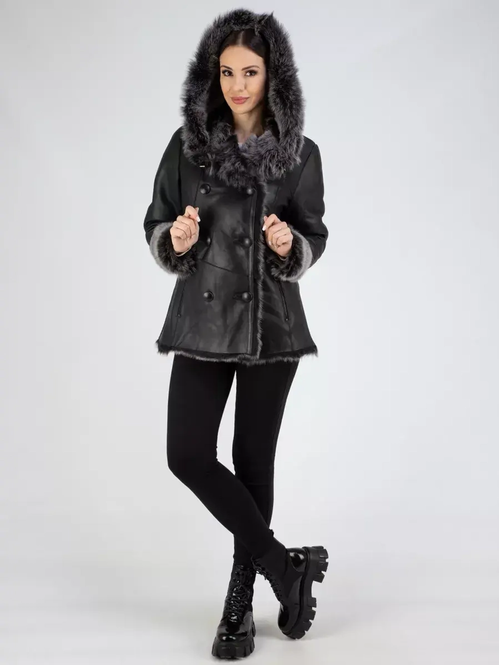 Дубленка натуральная зимняя с капюшоном Турция