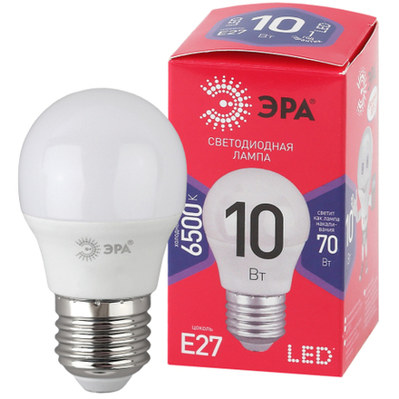 Лампочка светодиодная ЭРА RED LINE LED P45-10W-865-E27 R E27 / Е27 10Вт шар холодный дневной свет