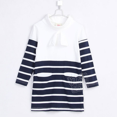 Платье детское в полоску с бантом и воротником-стойкой