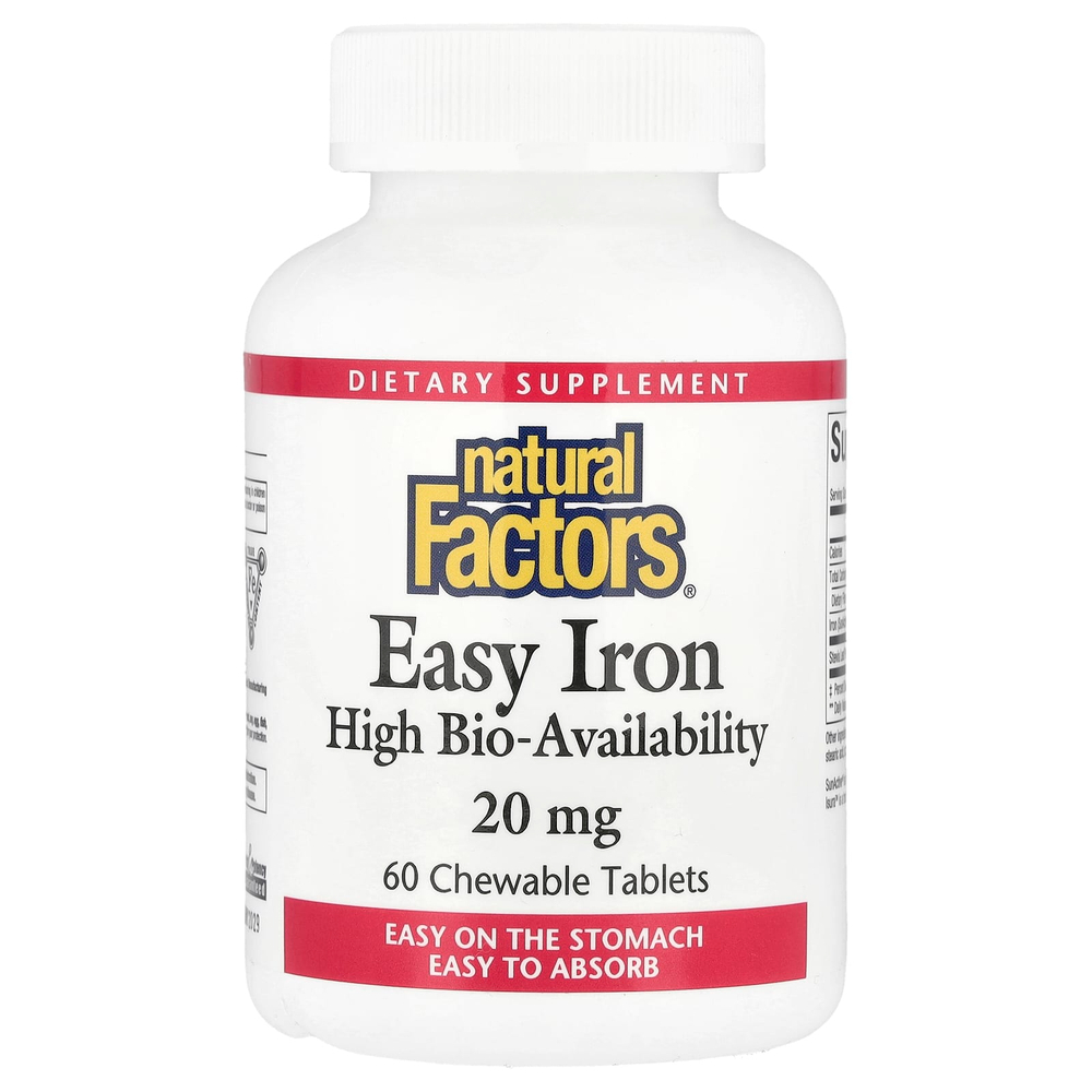 Natural Factors, Железо, 20 мг, 60 жевательных таблеток