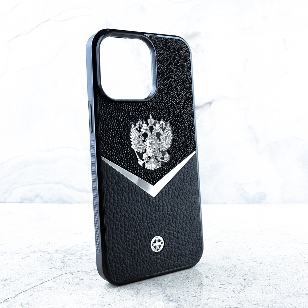 Солидный чехол iphone с гербом России купить - Euphoria HM Premium - натуральная кожа, ювелирный сплав
