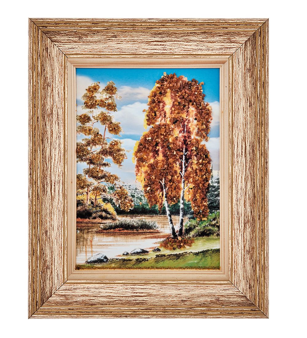 AMB-01/78 Картина «Сентябрьский этюд» (с янтарной крошкой) пласт.рамка 33х42см