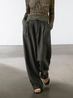 Massimo Dutti Брюки широкие из 100% льна, серовато-зеленый