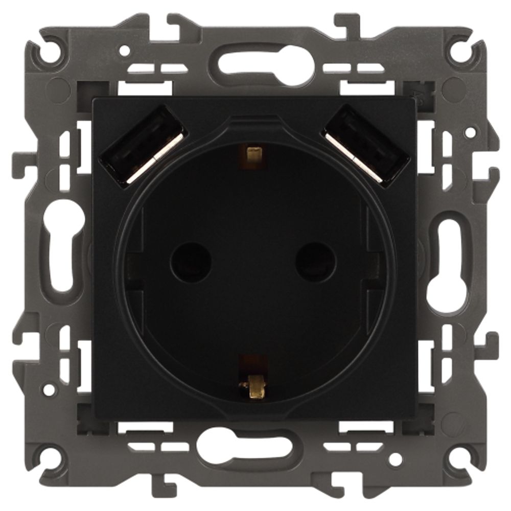 14-4109-05 ЭРА Розетка 2P+E 16A-250В, штор. с 2xUSB 5В-3А, Эра Elegance, антрацит
