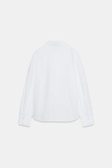 ZARA РУБАШКА ИЗ ПОПЛИНА С ЗАВЯЗКОЙ, БЕЛЫЙ