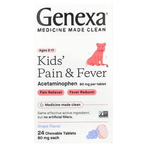 Genexa, Kids 'Pain & Fever, Ages 2-11, Grape, 80 мг, 24 жевательные таблетки