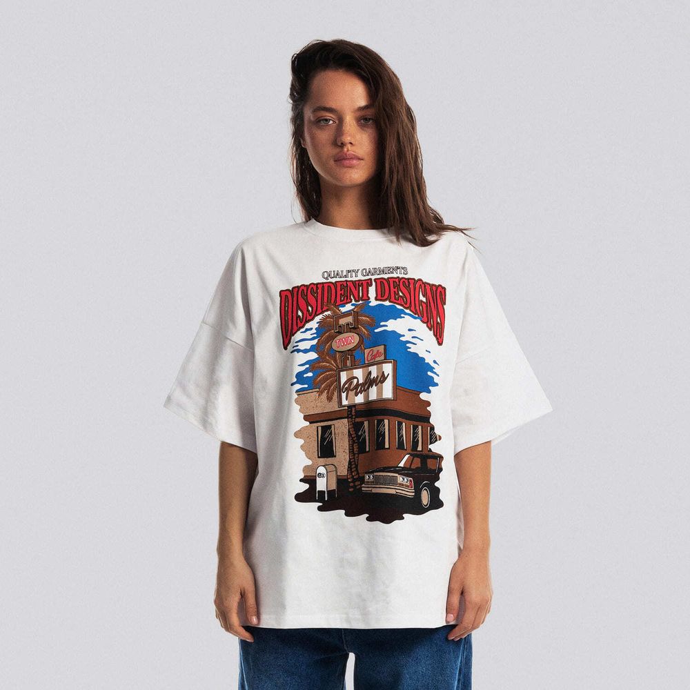 Купить Футболка Dissident Twin Palms Cafe белая Футболка Dissident Twin Palms Cafe белая