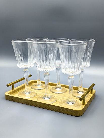 Поднос прямоугольный 30х20 см. из бамбука с золотистыми ручками