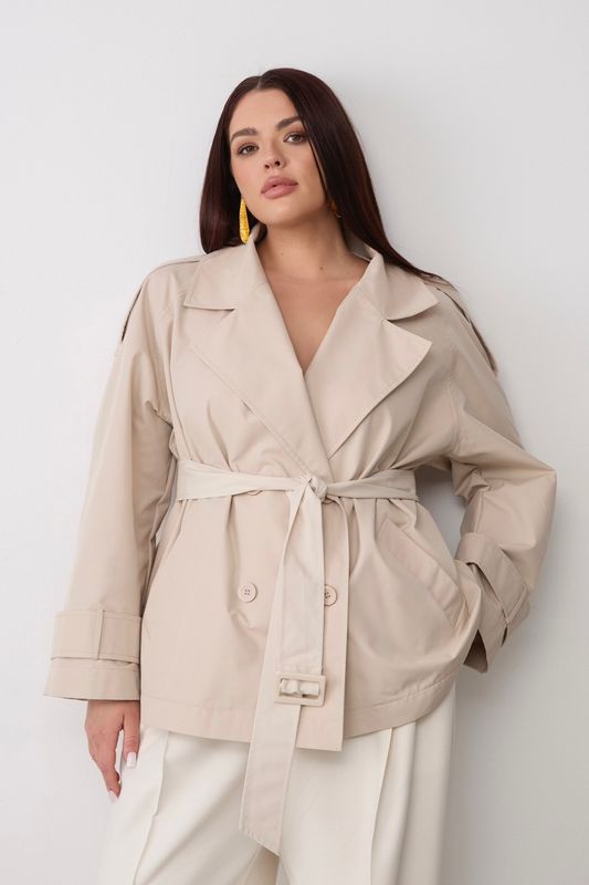 Двубортный тренч укороченный, молочный