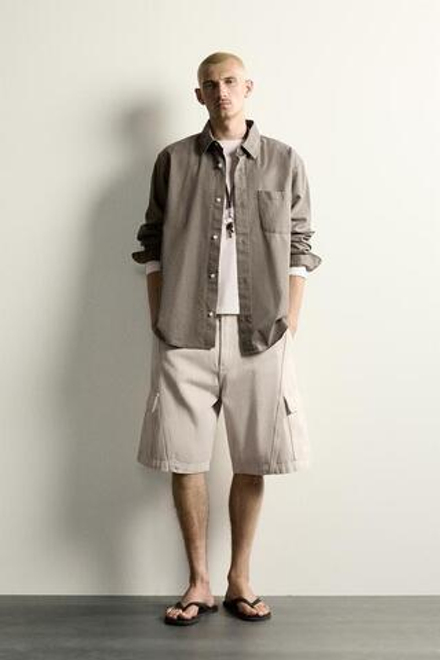 ZARA ШОРТЫ КАРГО RELAXED FIT СО ШВАМИ, КАМЕННО-СЕРЫЙ