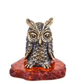 AM-3704 Фигурка «Птица Сова Гермес» (латунь, янтарь)