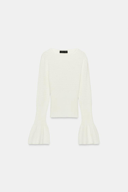 ZARA ДЖЕМПЕР ВЯЗАНЫЙ АЖУРНЫЙ С РУКАВАМИ КЛЕШ, ЭКРЮ