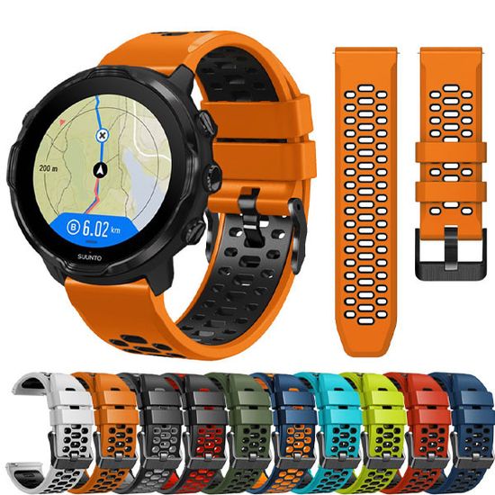 Ремешок двухцветный дышащий 24 мм для Suunto 9 Baro, Suunto 7, Suunto Spartan Sport силиконовый (Голубой/черный)