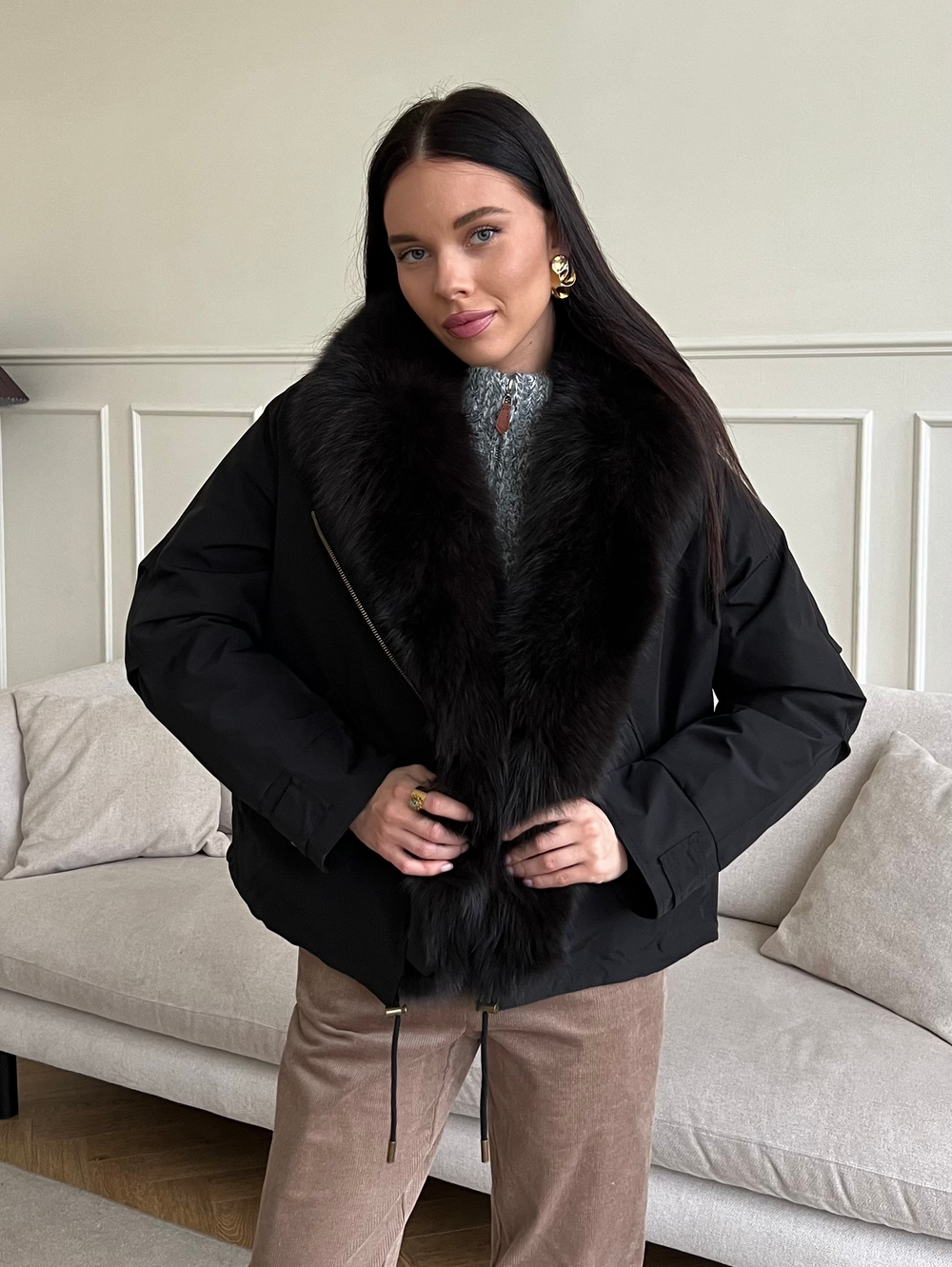 Парка Extra Lux с натуральным мехом черный