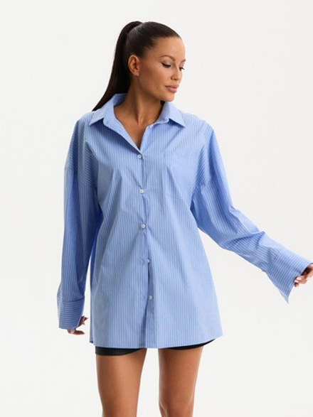 Рубашка в полоску, цвет голубой