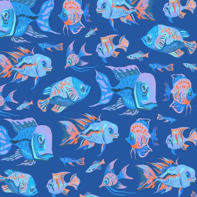 Тропические рыбки (в сине-коралловой гамме)