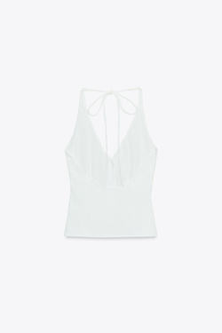 ZARA ТЕКСТУРИРОВАННЫЙ ТОП-ЖИЛЕТ, БЕЛЫЙ