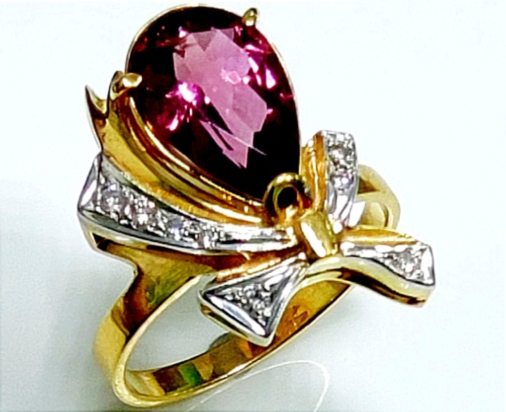 Кольцо Эстерелла золото 750, турмалин, бриллиант