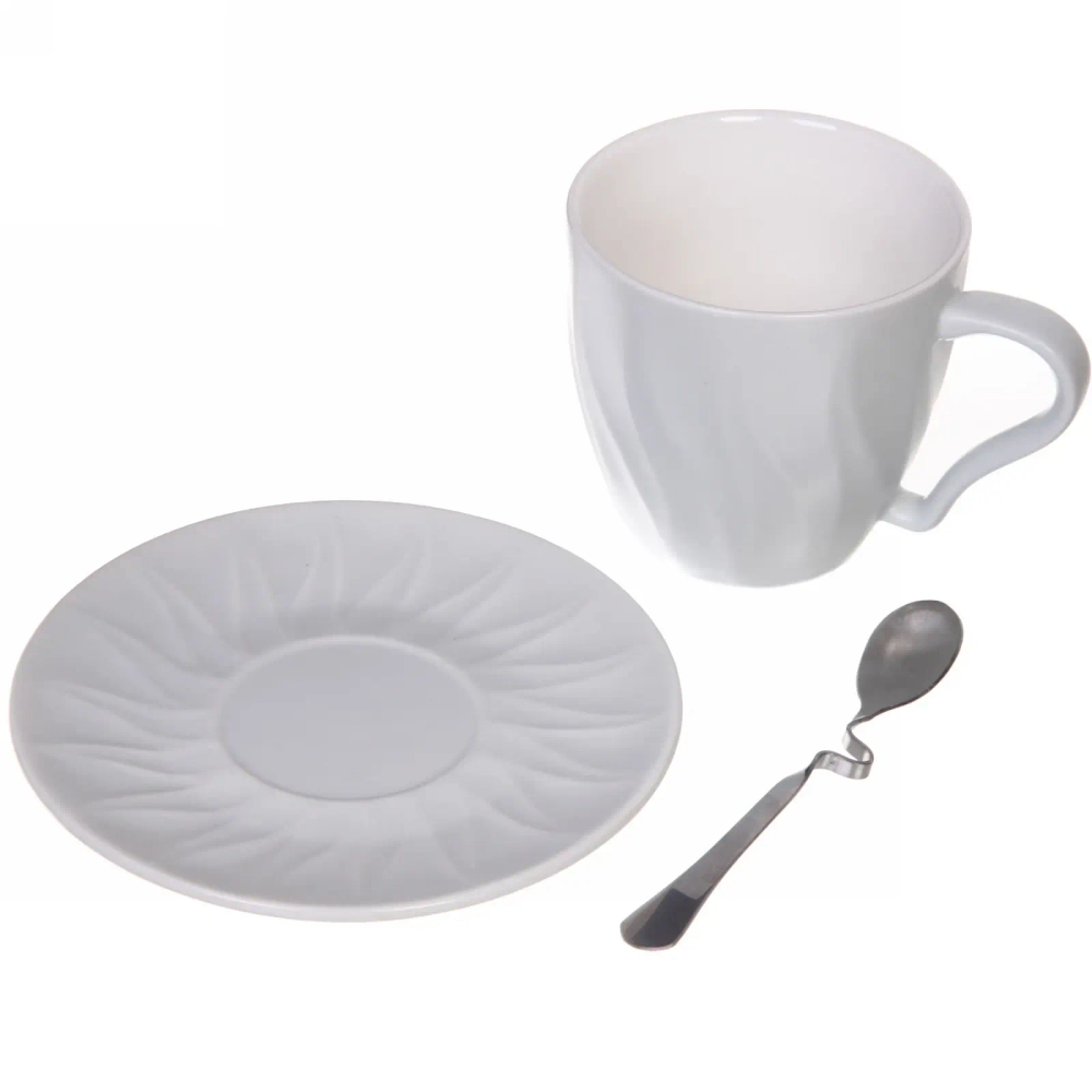 Чайная пара «Пламя» (кружка 250мл,блюдце, ложка) серая