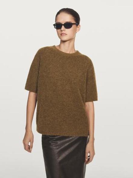 Massimo Dutti Объемный вязаный свитер из альпаки и шерсти, светло-зеленый