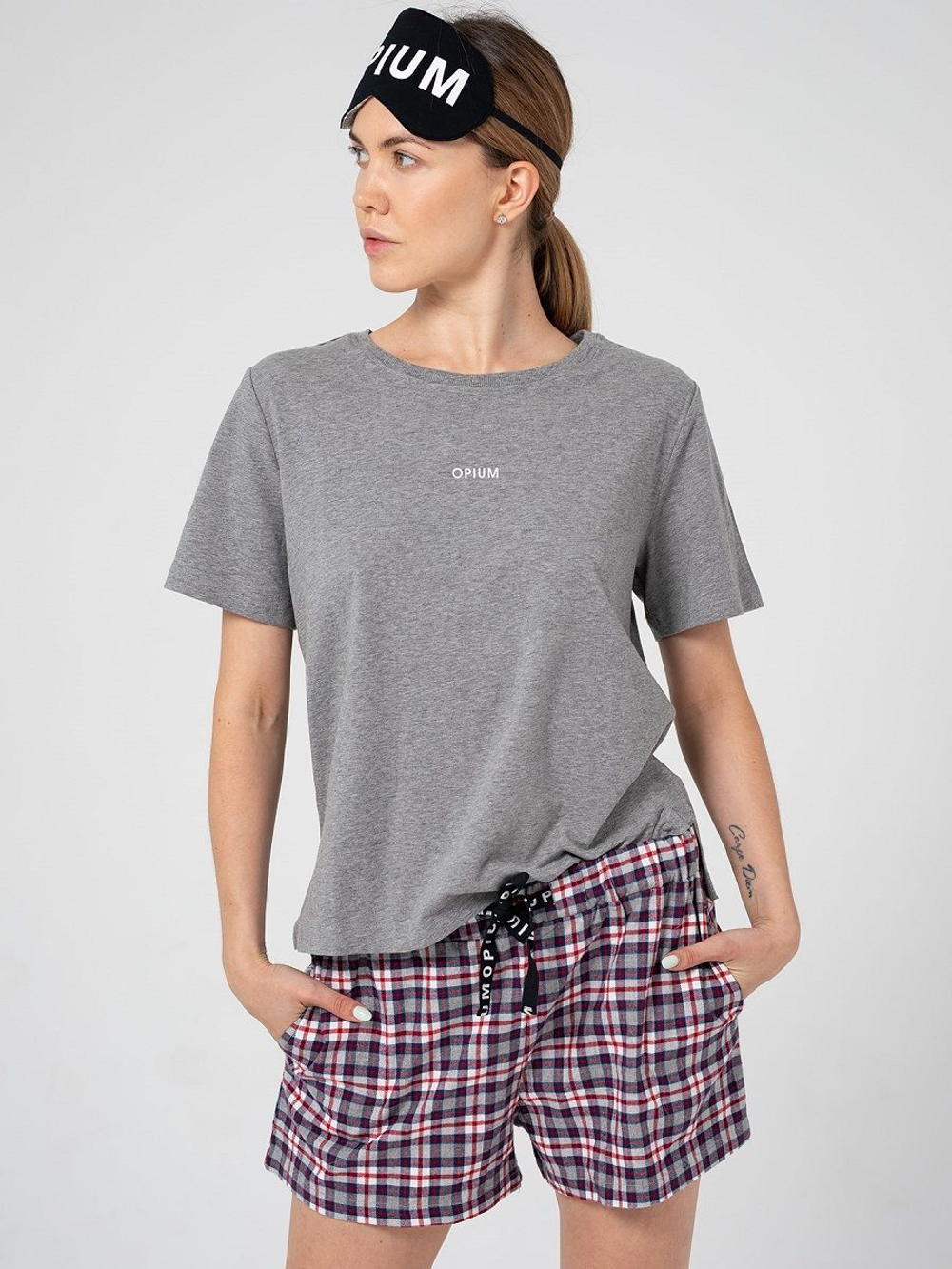 Уютный пижамный комплект с маской (Размер: M) (Цвет: серый)