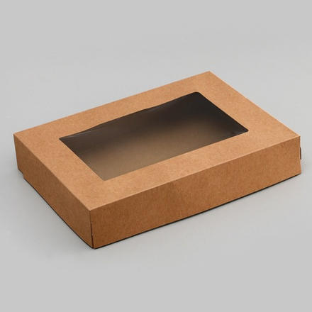 Коробка складная, с окном, крафт, 28×20×5 см