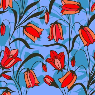Bell flowers seamless pattern.