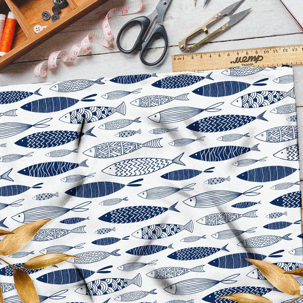 Ткань муслин океанские рыбки