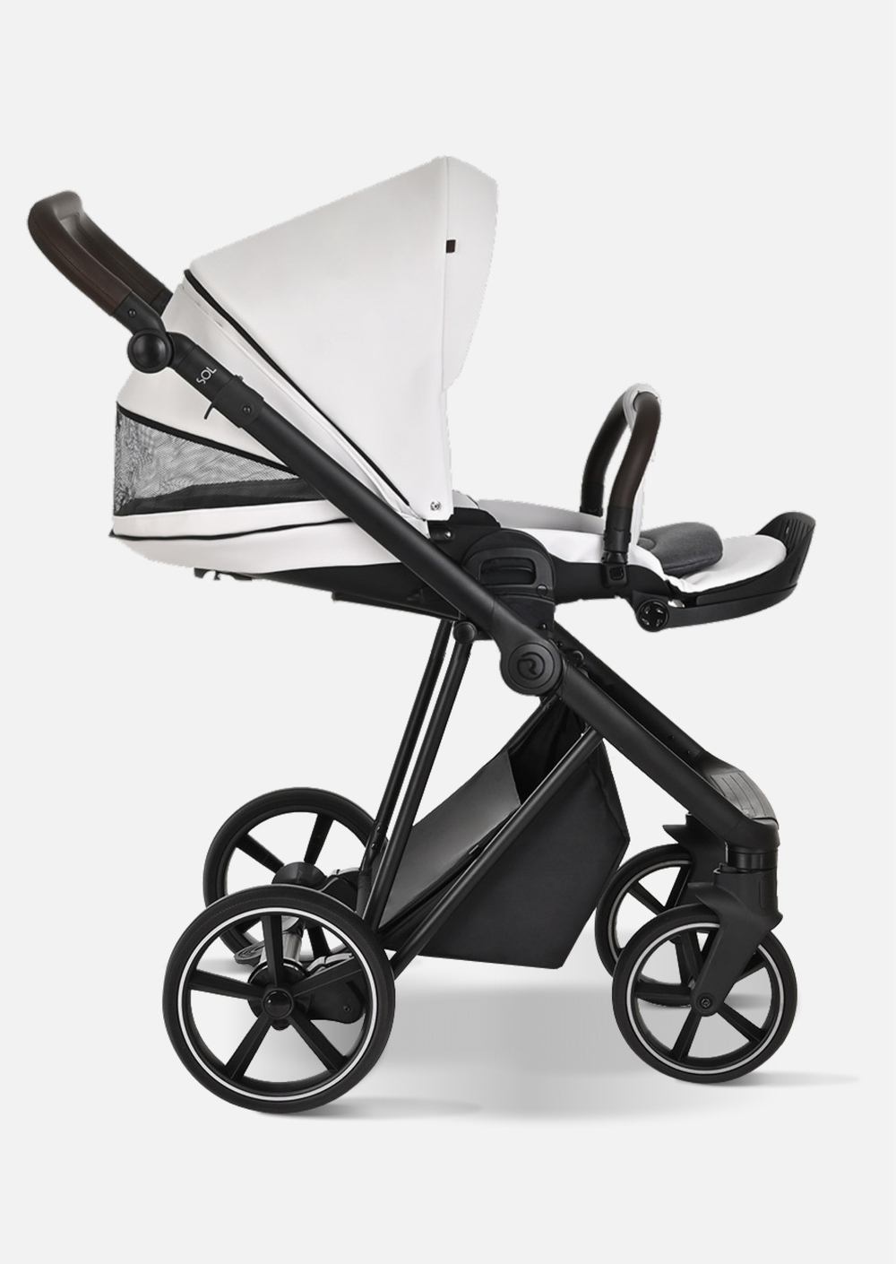 Roan Коляска 2 в 1 Sol Leather White Black Тем.коричневый