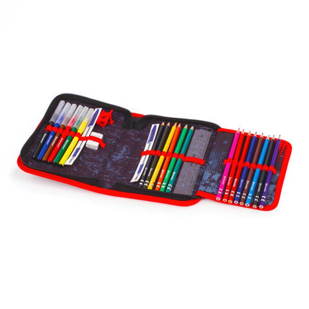 Пенал BRAUBERG с наполнением, 1 отделение, откидная планка, 24 предмета, 21x14 см, "Yellow car", 229292