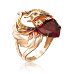 Кольцо «Феникс» из красного золота с гранатами, цитринами и эмалью