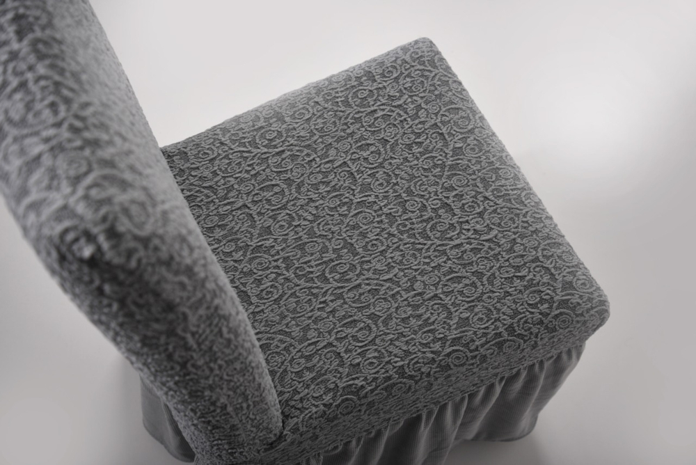 Чехол на стул с оборкой Жаккард, цвет Серый, Набор 2 шт.