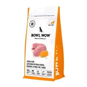 Сухой корм BOWL WOW для собак крупных пород с индейкой, курицей, рисом и тыквой  Сухой корм BOWL WOW для собак крупных пород с индейкой, курицей, рисом и тыквой