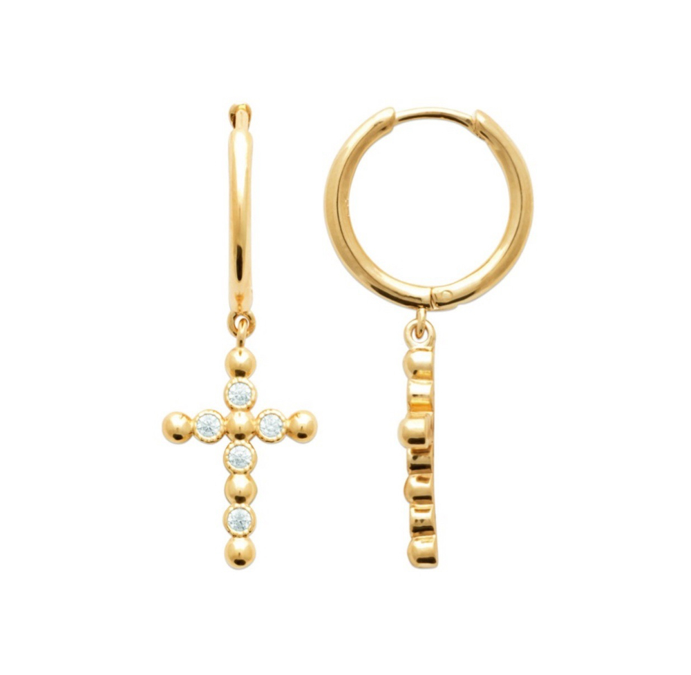 серьги конго крест с цирконами