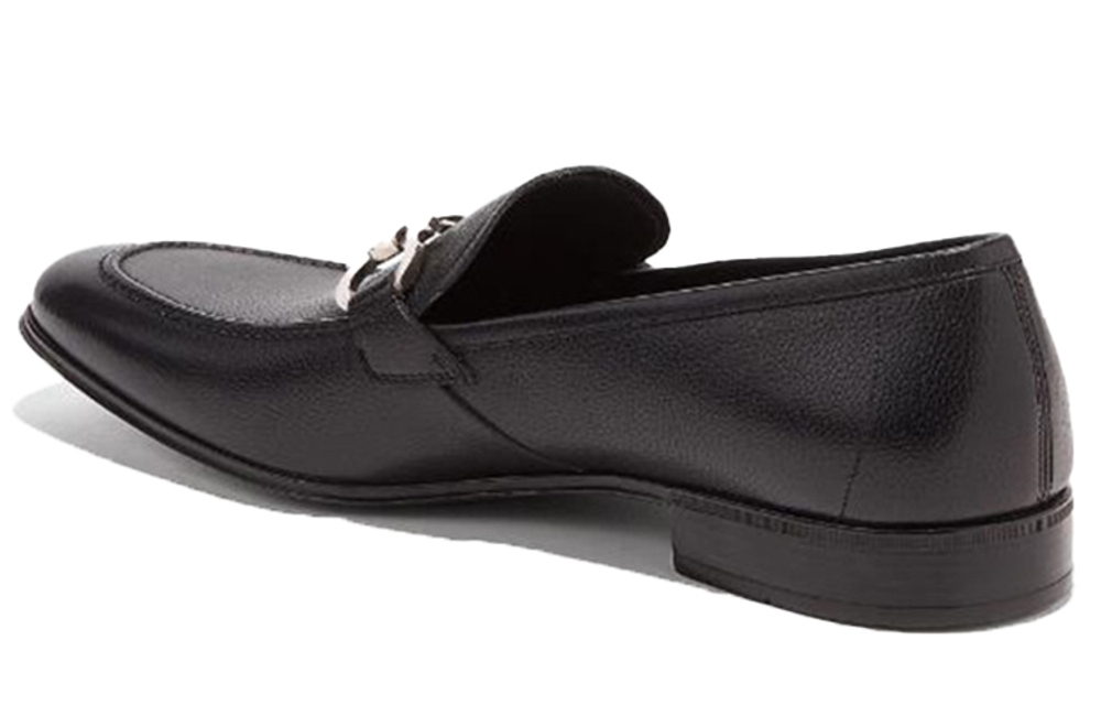 FERRAGAMO GANCINI Leather Loafers Men"s Black