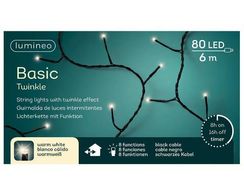 Светодиодная гирлянда с контроллером 6 м, 220V., 80 теплых белых LED ламп, черный ПВХ, Kaemingk (494163)