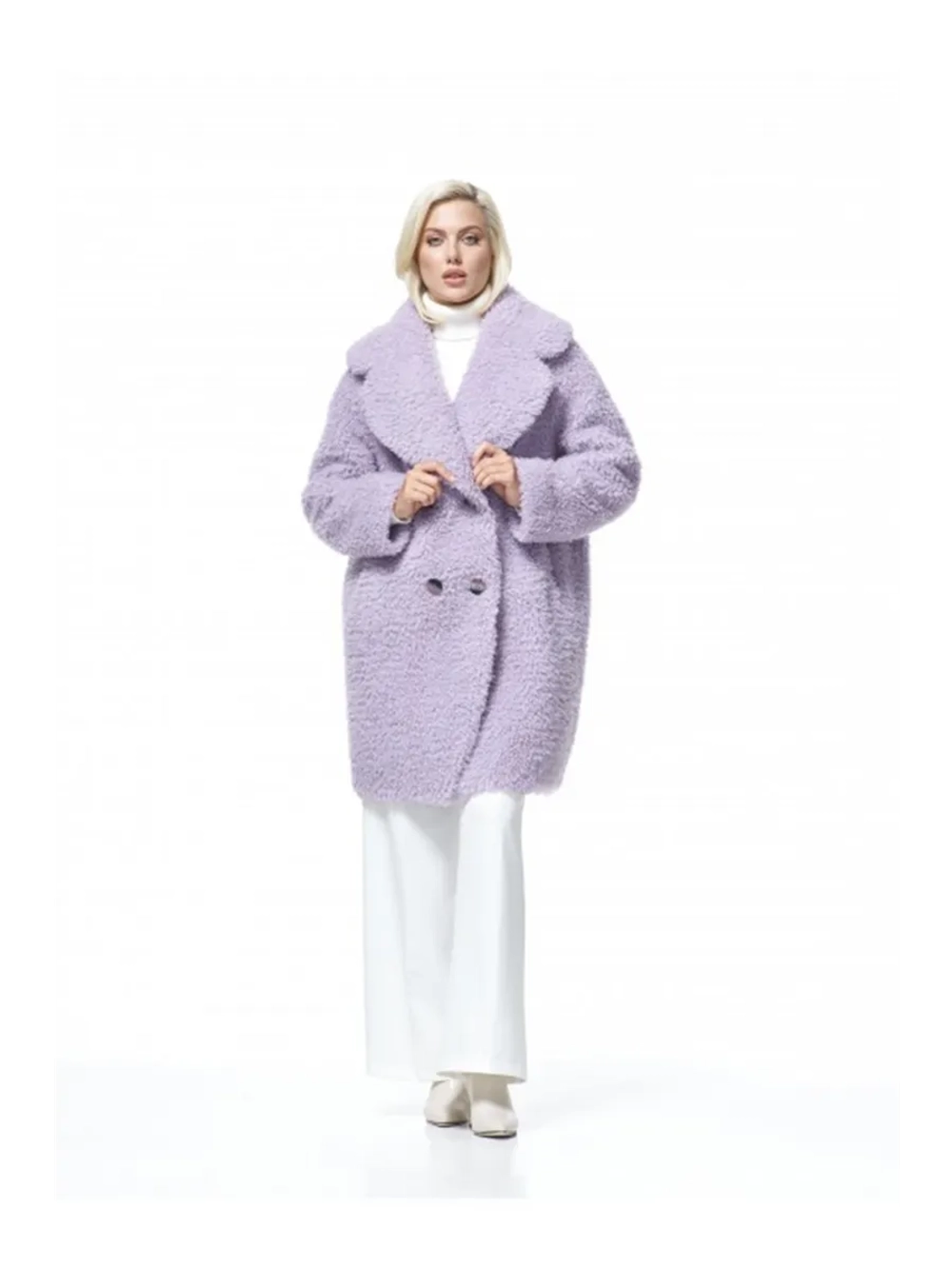 Шуба из натуральной шерсти мериноса, сиреневая, SilverFox