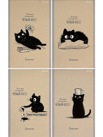 Блокнот А6 24л. "Послушный чёрный кот-1" (Б24-4698) ассорти, на скрепке (Проф-Пресс)