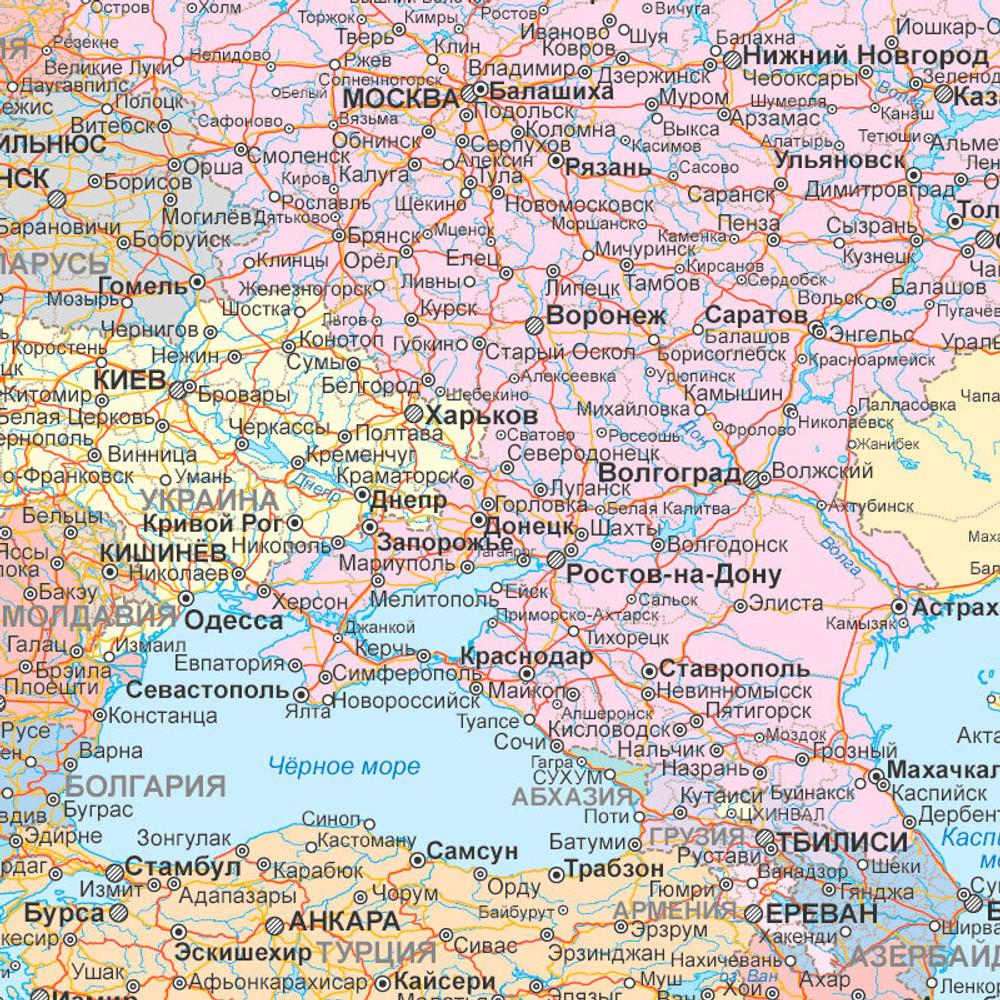 Карта автомобильные и железные дороги стран СНГ и Прибалтики (рус.яз.) 2025 г. 150*230