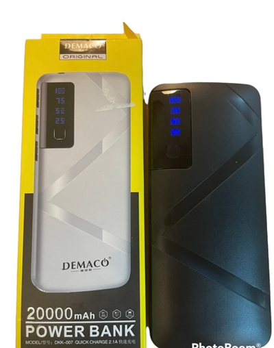 Внешний аккумулятор (Power bank) 3 USB Demaco DKK-007  20000 mAh (черный) с фонариком