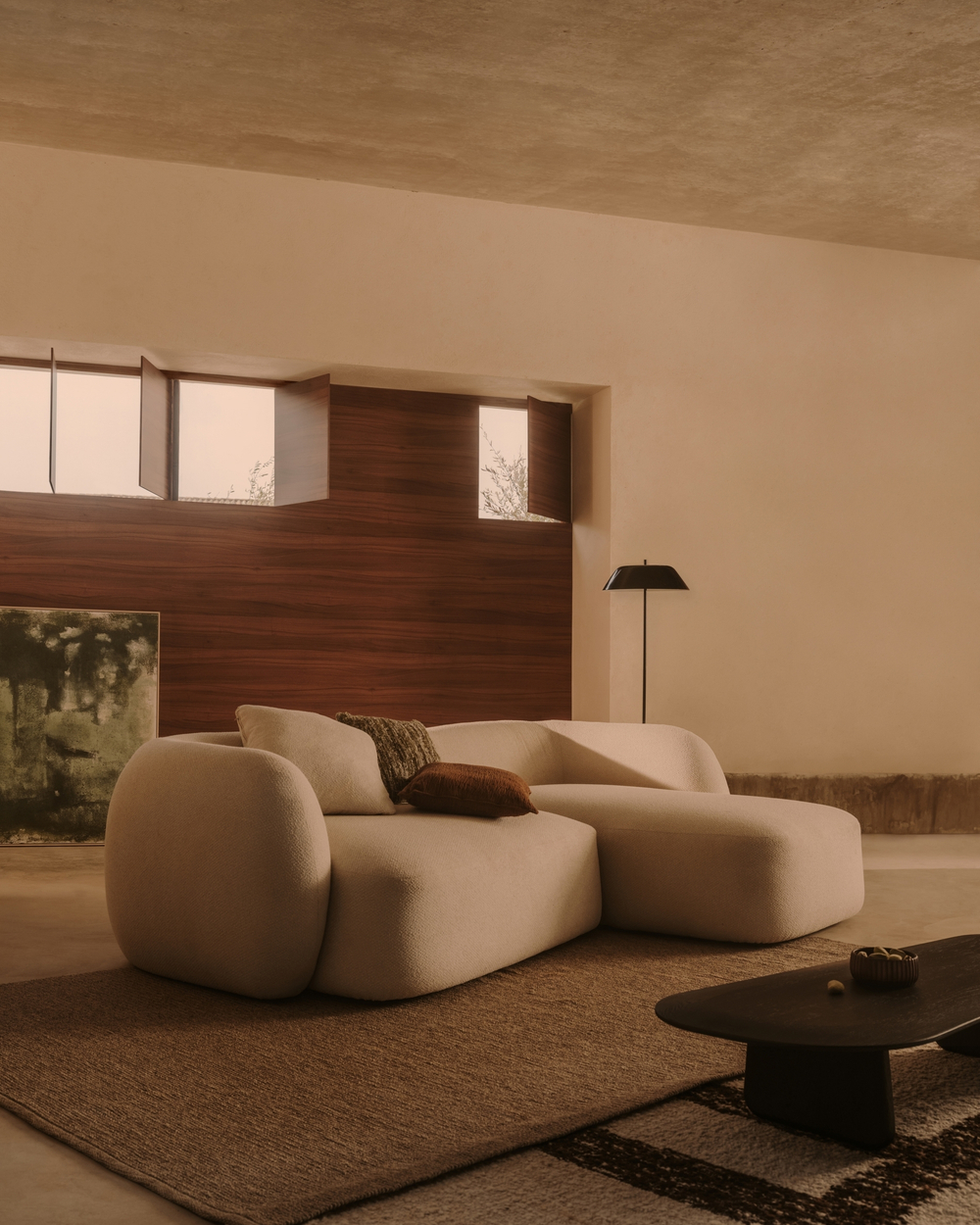 Модульный диван Martina 3-местный с правым шезлонгом, цвет экрю, 287 см