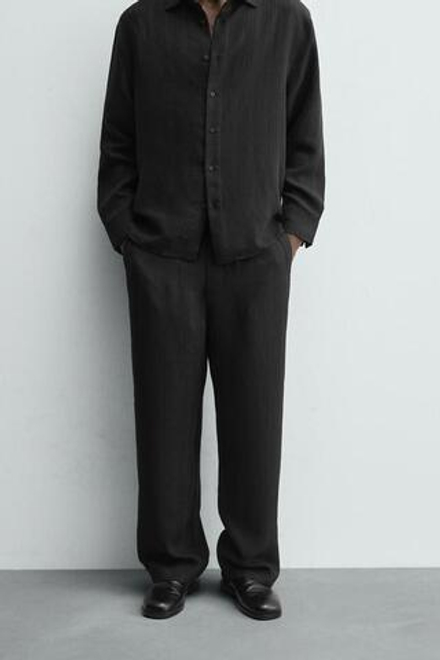 ZARA БРЮКИ JACQUARD В ПОЛОСКУ, ЧЕРНЫЙ