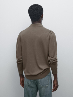 Massimo Dutti Свитер поло с молнией, хаки