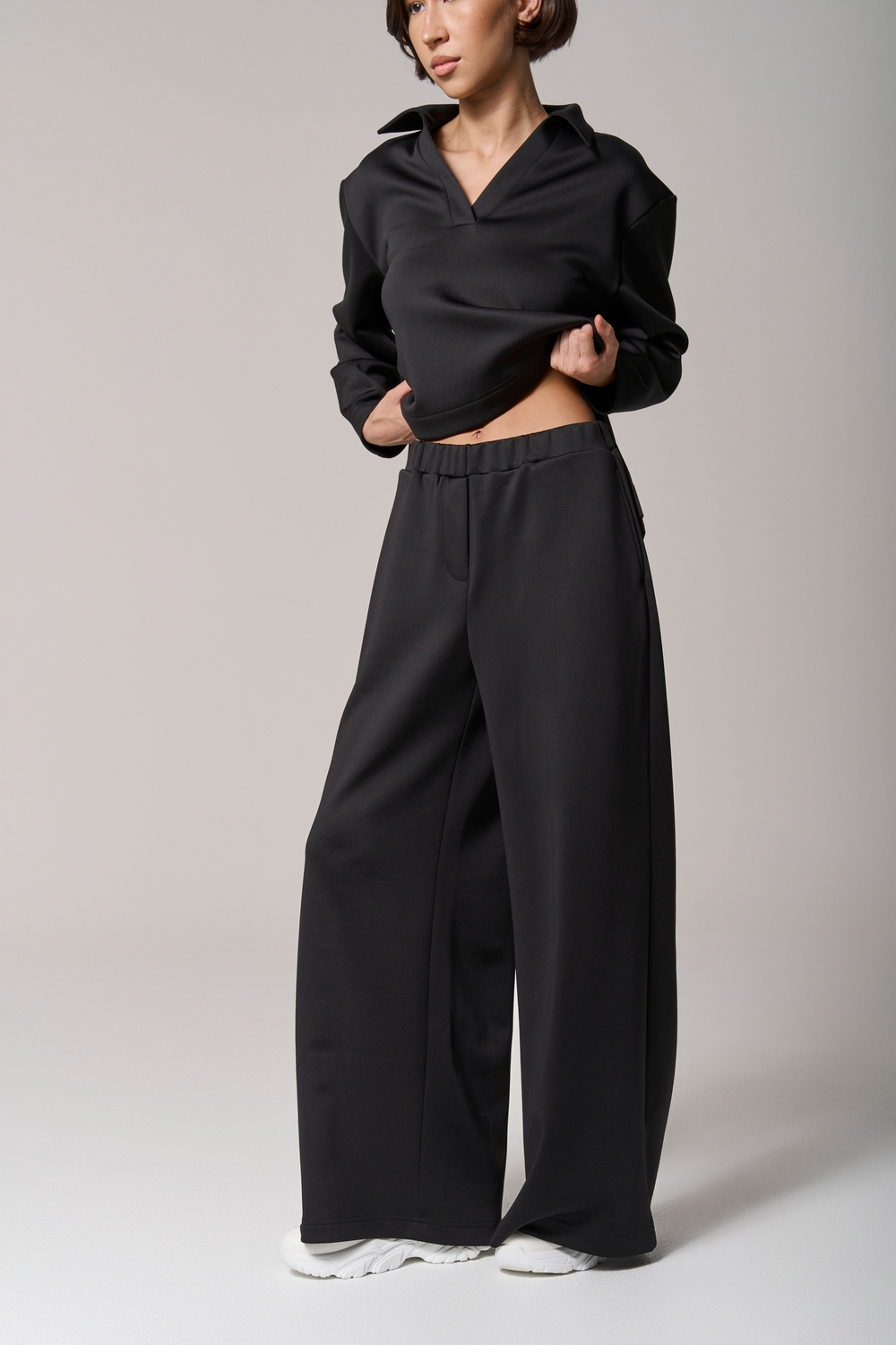 Брюки трикотажные wide leg черные