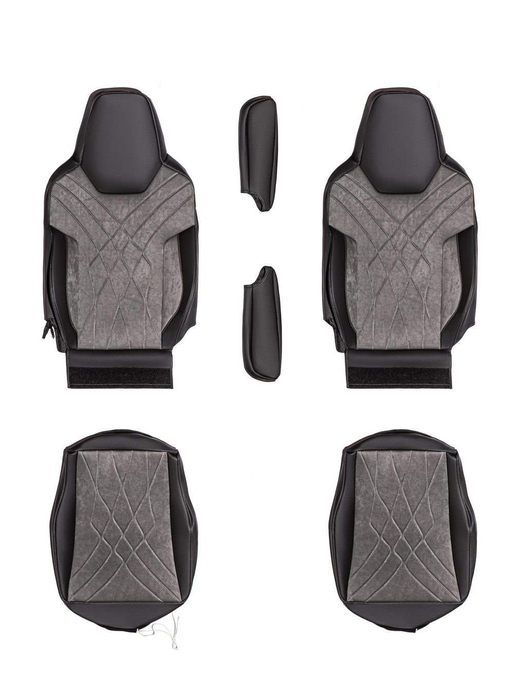 Чехлы Люкс MAN TGX, TGS с 2021 года без регулировки ремня безопасности водителя по высоте (экокожа, черный, серая вставка)