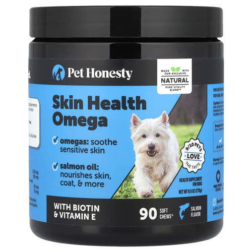 Pet Honesty, Skin Health Omega, для собак, с лососем, 90 жевательных таблеток, 270 г (9,5 унции)