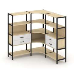 Shelf System Трехсекционный угловой стеллаж четырехярусный с ящиками SN.STMU-431 Акация Лорка/Белый/