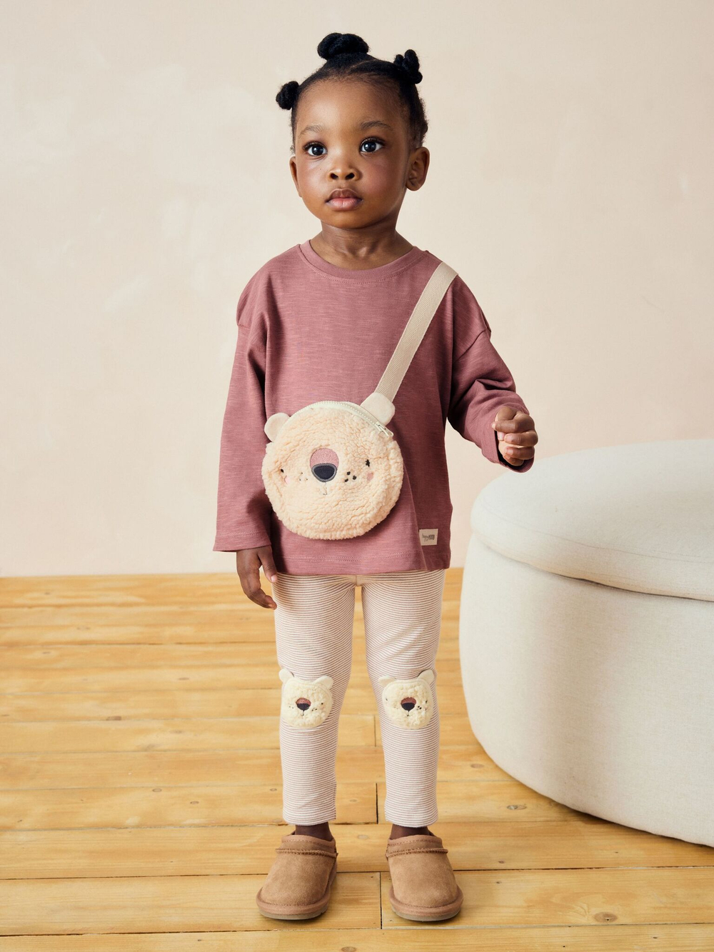 Лонгслив с сумкой для девочки Next 169-887, Розовый, Молочный