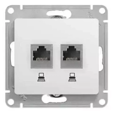 Розетка компьютерная  2-я RJ45+RJ45 категория 5Е механизм Glossa белый